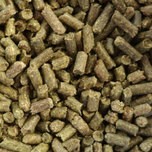 Granulés cylindriques bruns utilisés comme nourriture pour animaux.
