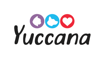 Logo Yuccana avec silhouettes de chat, chien dans cercles colorés, cœur rouge.