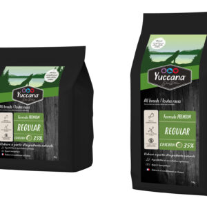 Sacs Yuccana pour chiens, formule PREMIUM, 35% poulet, ingrédients naturels, races variées.